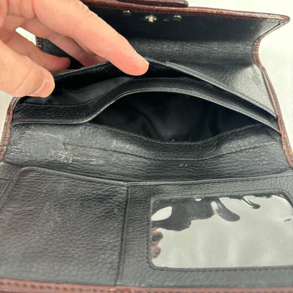 Brighton Wallet Brown Reptile Embossed Leather Floating Heart Folding Checkbook - Picture 6 of 9